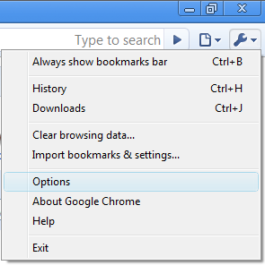 Google Chrome Options Menu